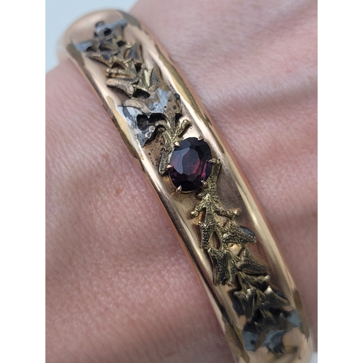 Antique 10K Gold-Filled Amethyst Hinged Bangle Stamped W & SB 1912
