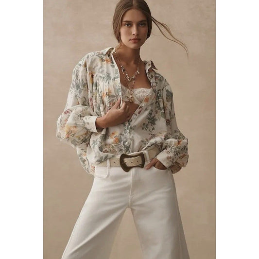 Anthropologie Pilcro Batwing Floral Button-Up Blouse Women's Sz XL