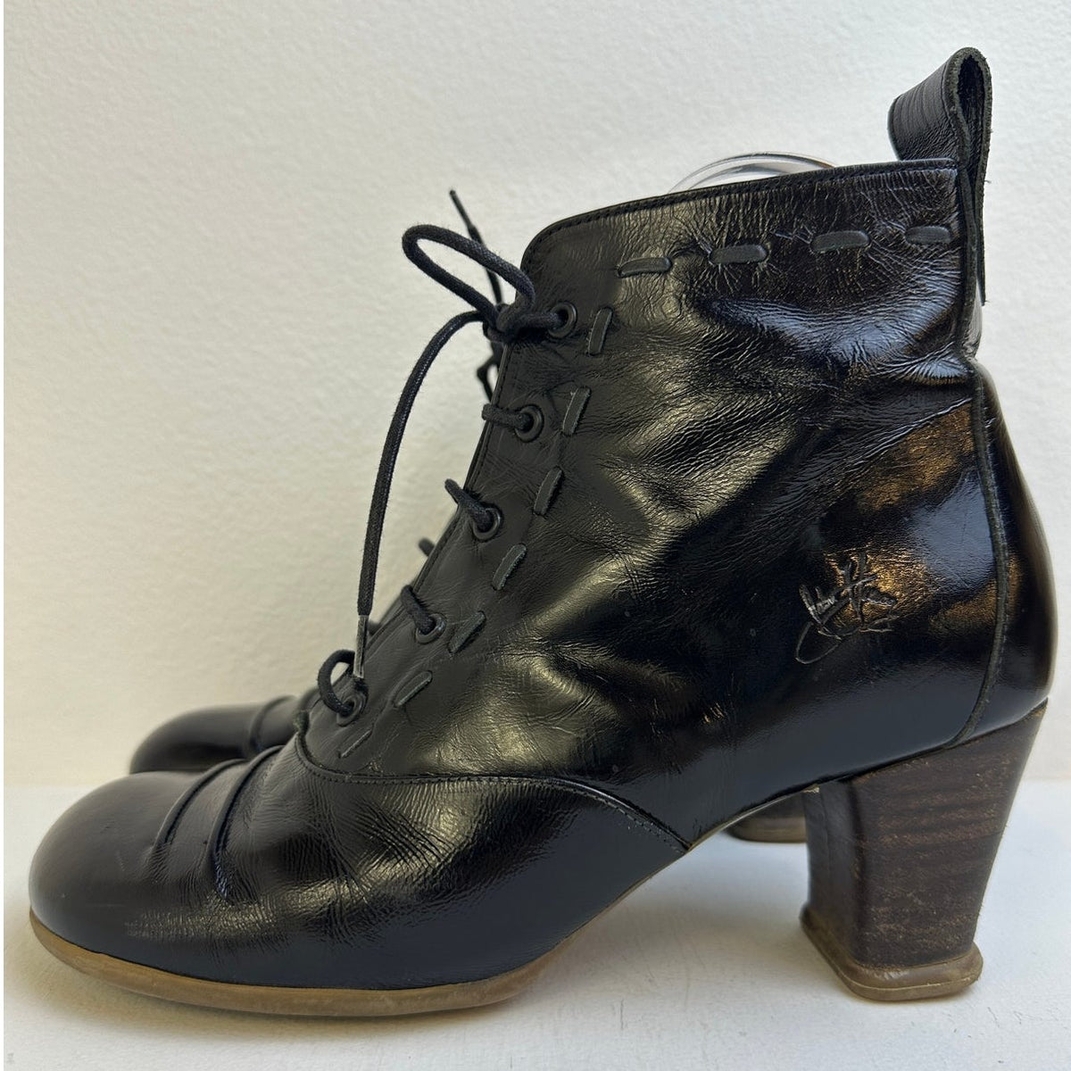 John Fluevog Operetta Bartoli Black Leather Lace Up Ankle Boots Women's Sz 9