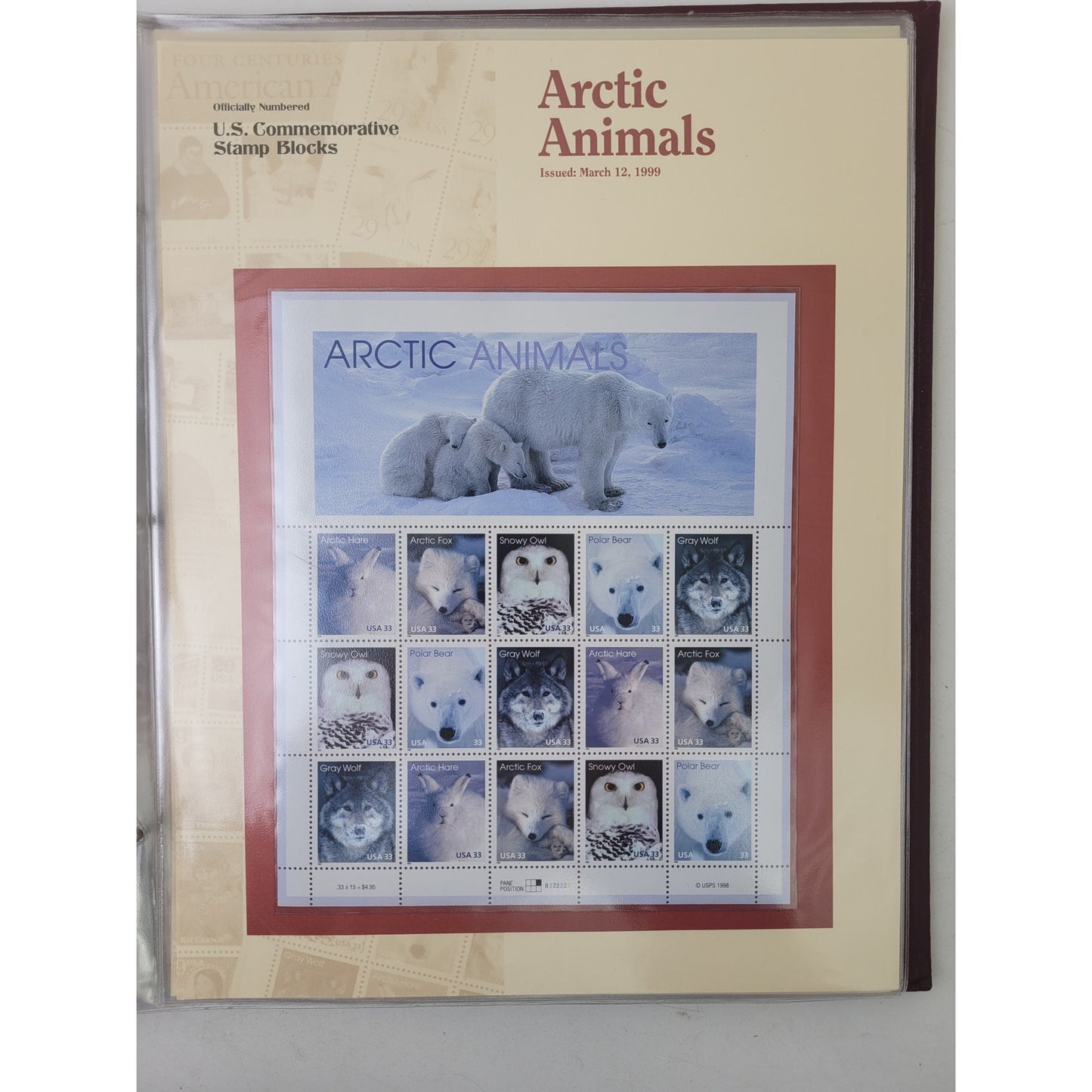 Vintage 1990-1999 Officially-Numbered U.S. Commemorative Stamp Blocks Album
