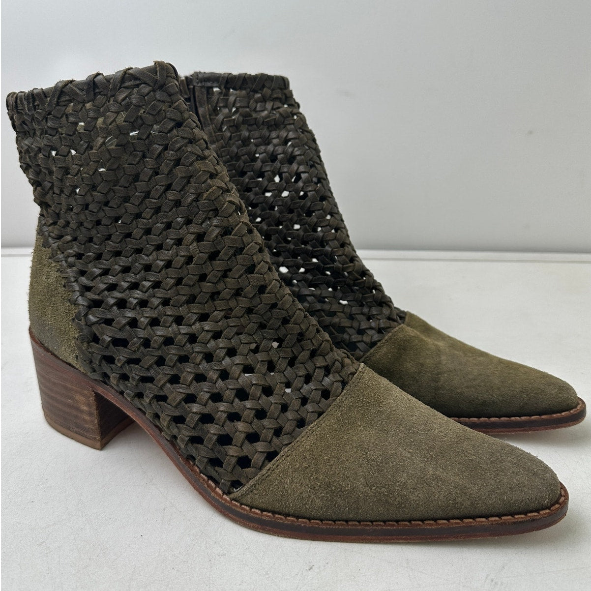 Free People In The Loop Woven Leather Olive Green Booties Women's Sz 9