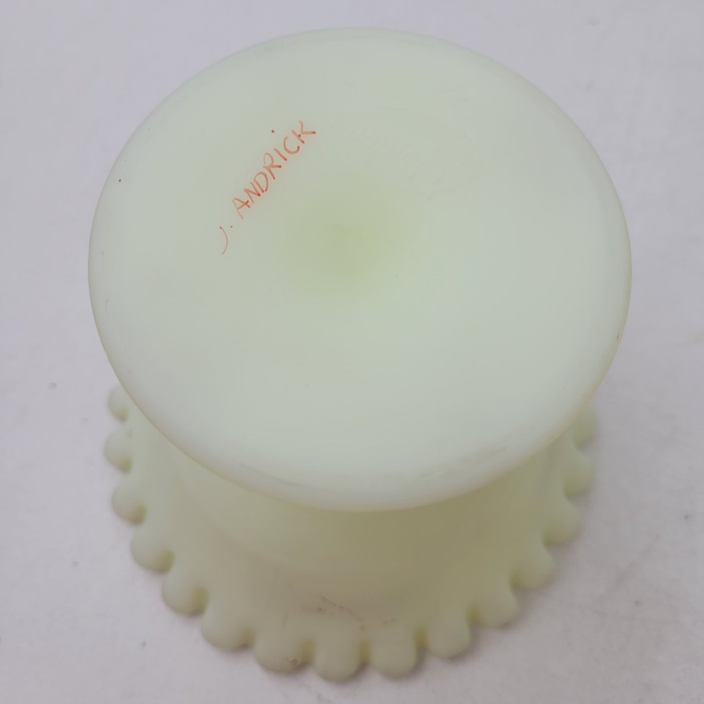 Vintage 1970s Fenton Custard Satin Small Compote Hand-Painted Artist Signed