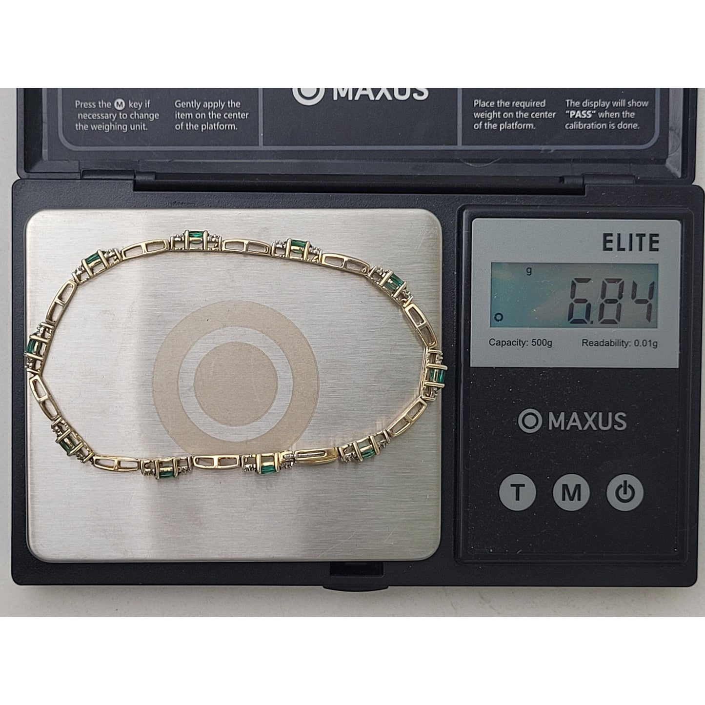 10K Yellow Gold 7" Tennis Bracelet Lab-Created Emeralds & Authentic Diamonds