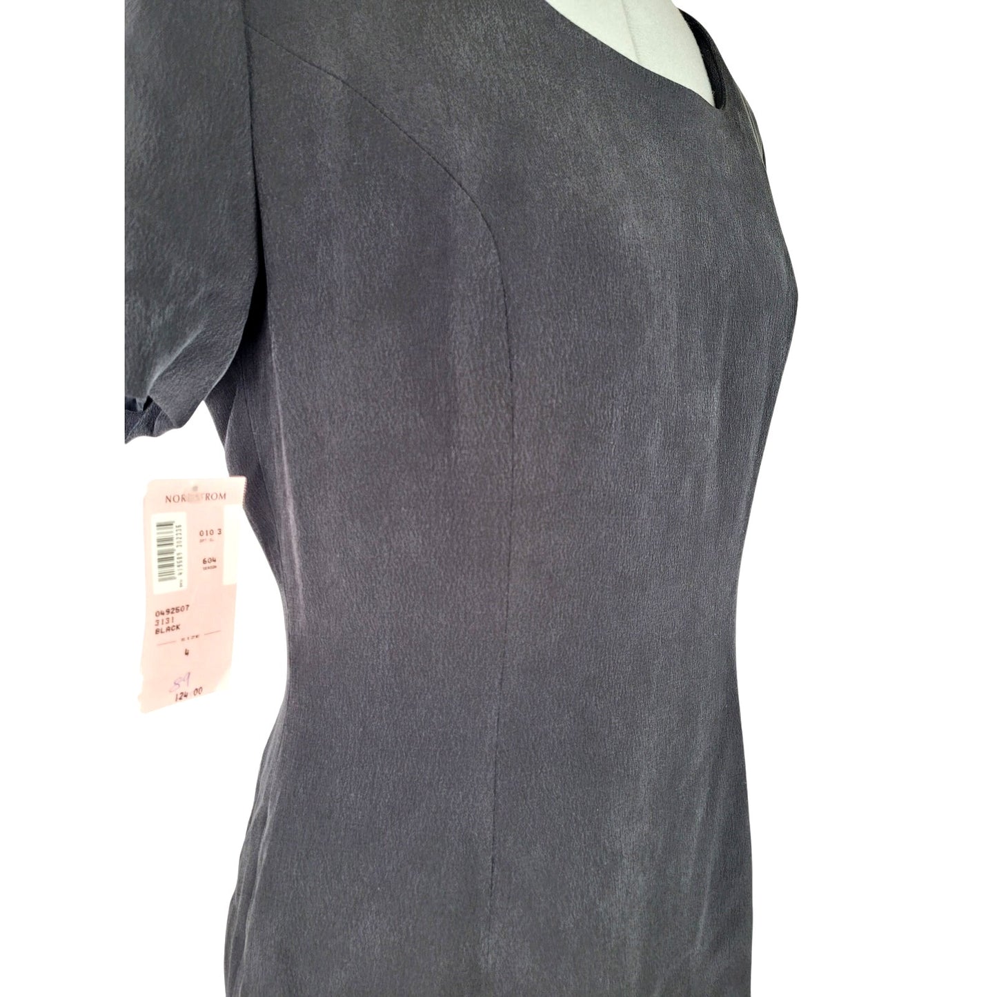 VTG Nordstrom Black Silk Sheath Mini Dress Sz 4 NWT Retail $124