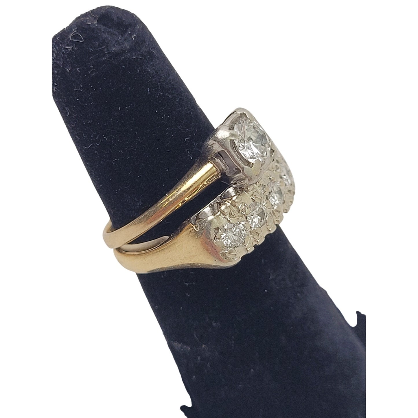 Vintage 14K Yellow & White Gold 5mm Round Diamond Engagement & Wedding Ring Set