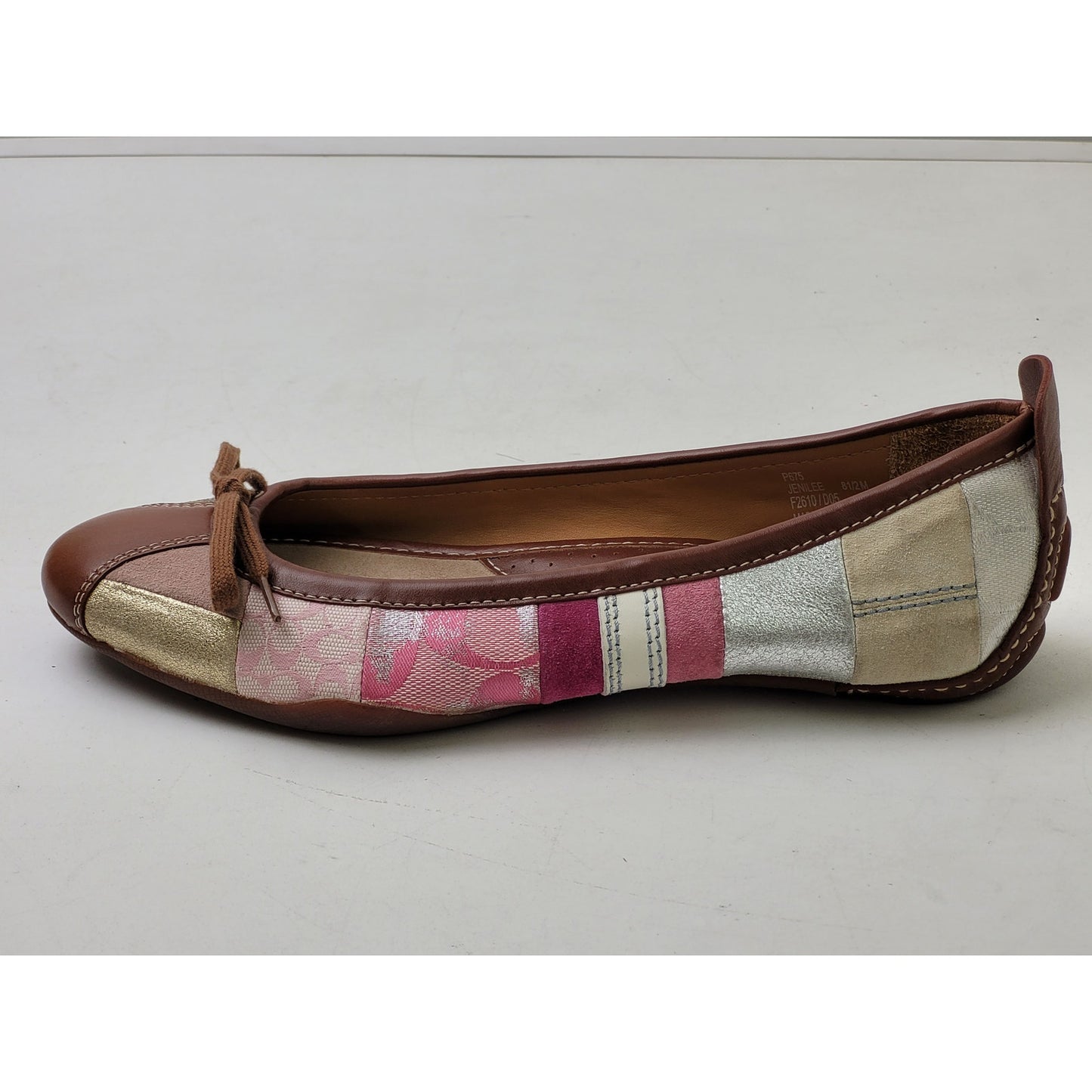 Coach Jenilee Brown Blue Pink Patchwork Ballet Flats Leather Insole Sz 8.5
