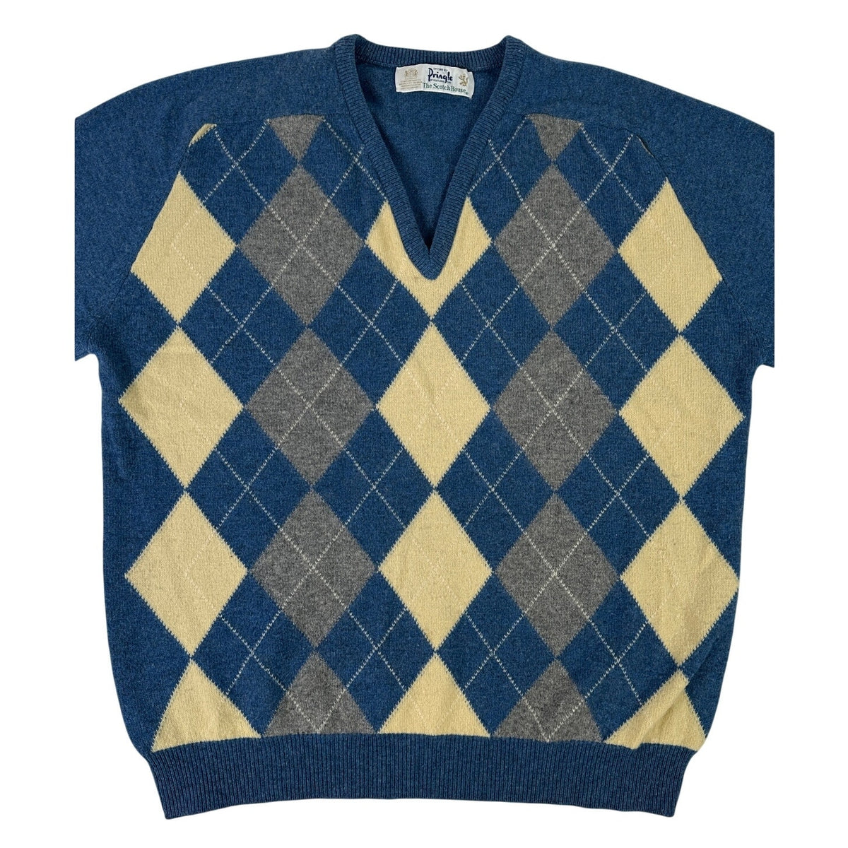 Vintage Pringle of Scotland 100% Lambswool Argyle V-Neck Sweater Men's Sz XL