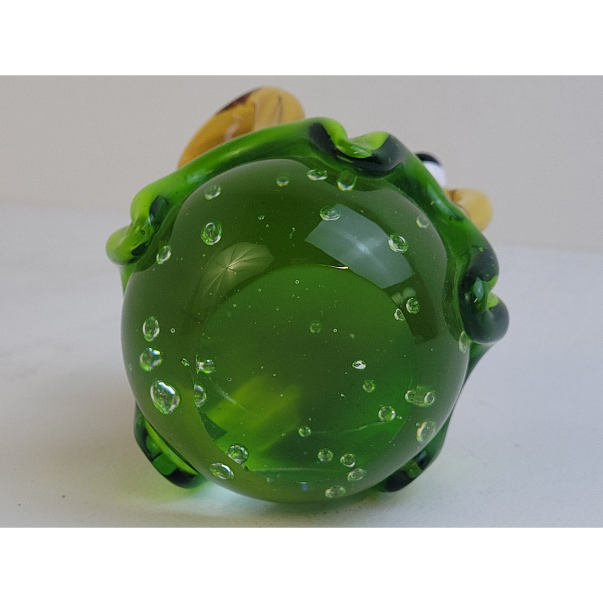 Vintage MCM Murano-Style Art Glass Frog on Lily Pad Green & Yellow