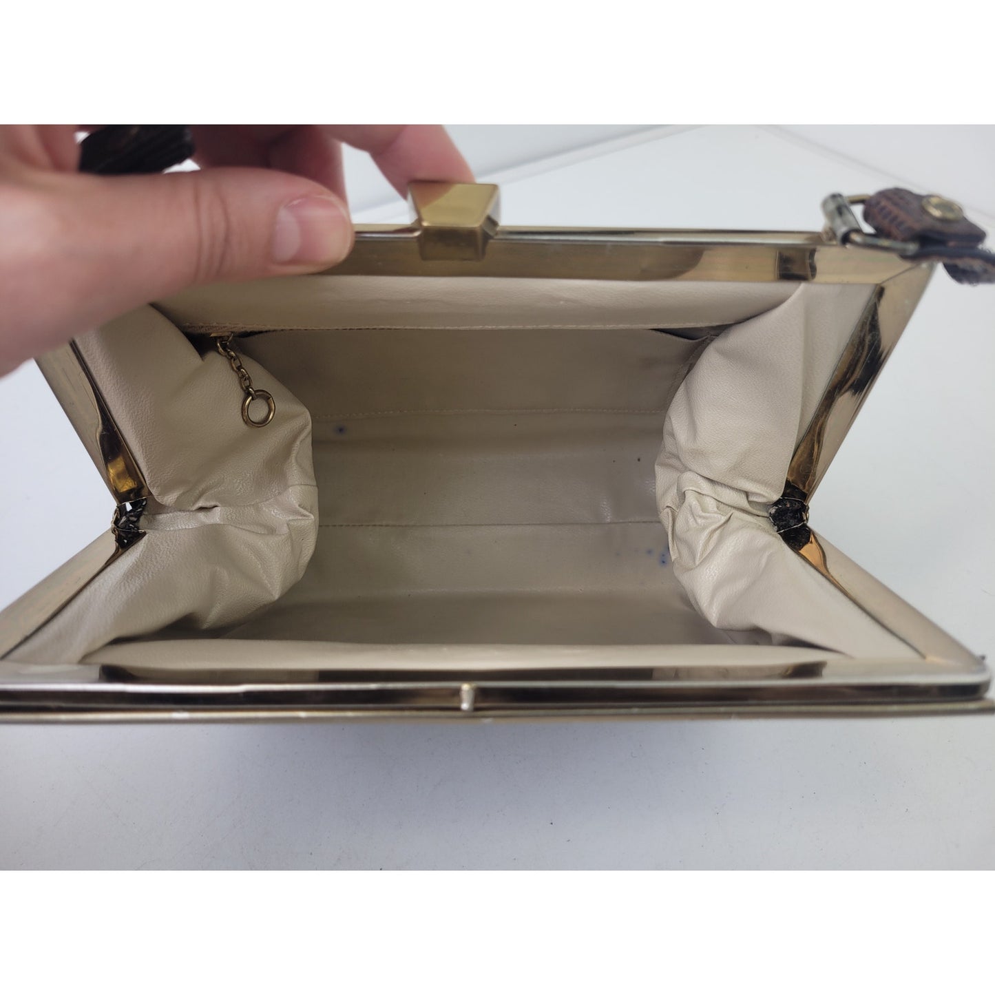 Vintage 1950s-60s Brown Lizard Skin Handbag w Gold Tone Hardware