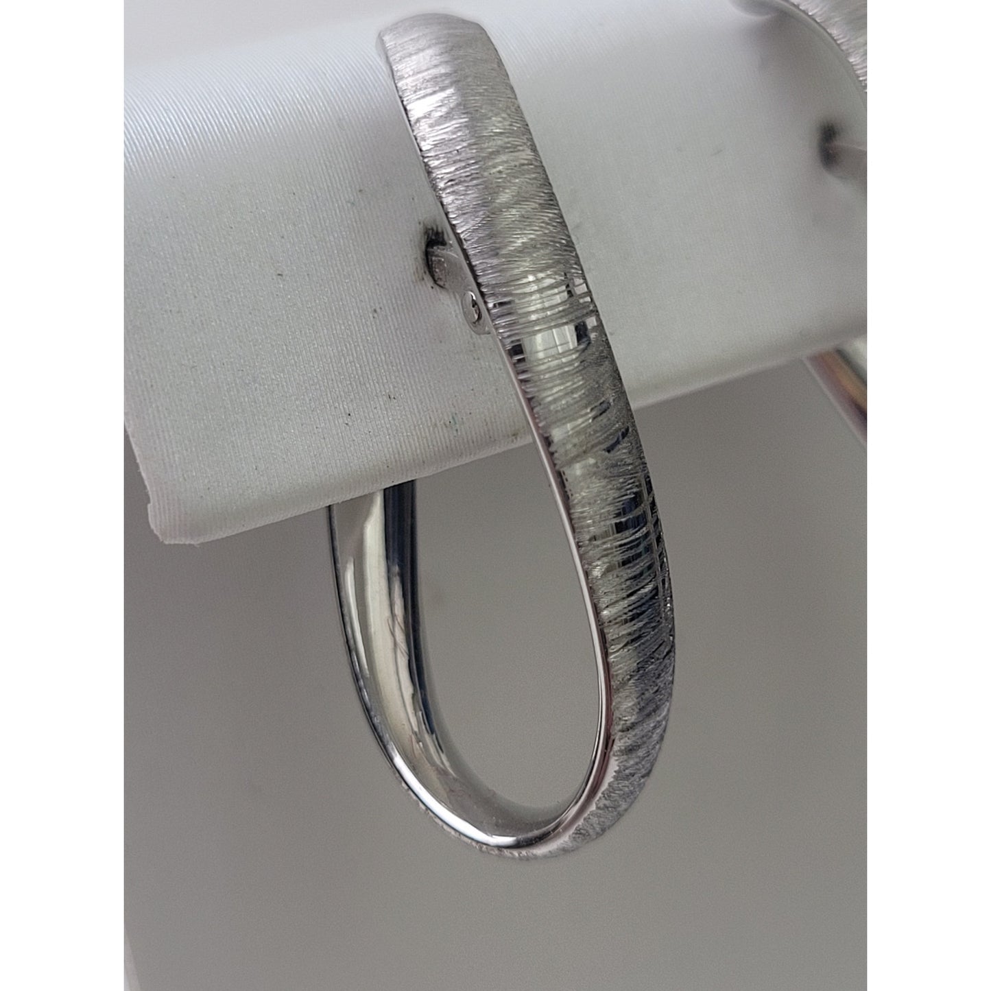 14K White Gold Abstract Hoops w Brushed Finish Made in Italy 28mm Long | 1.77 g
