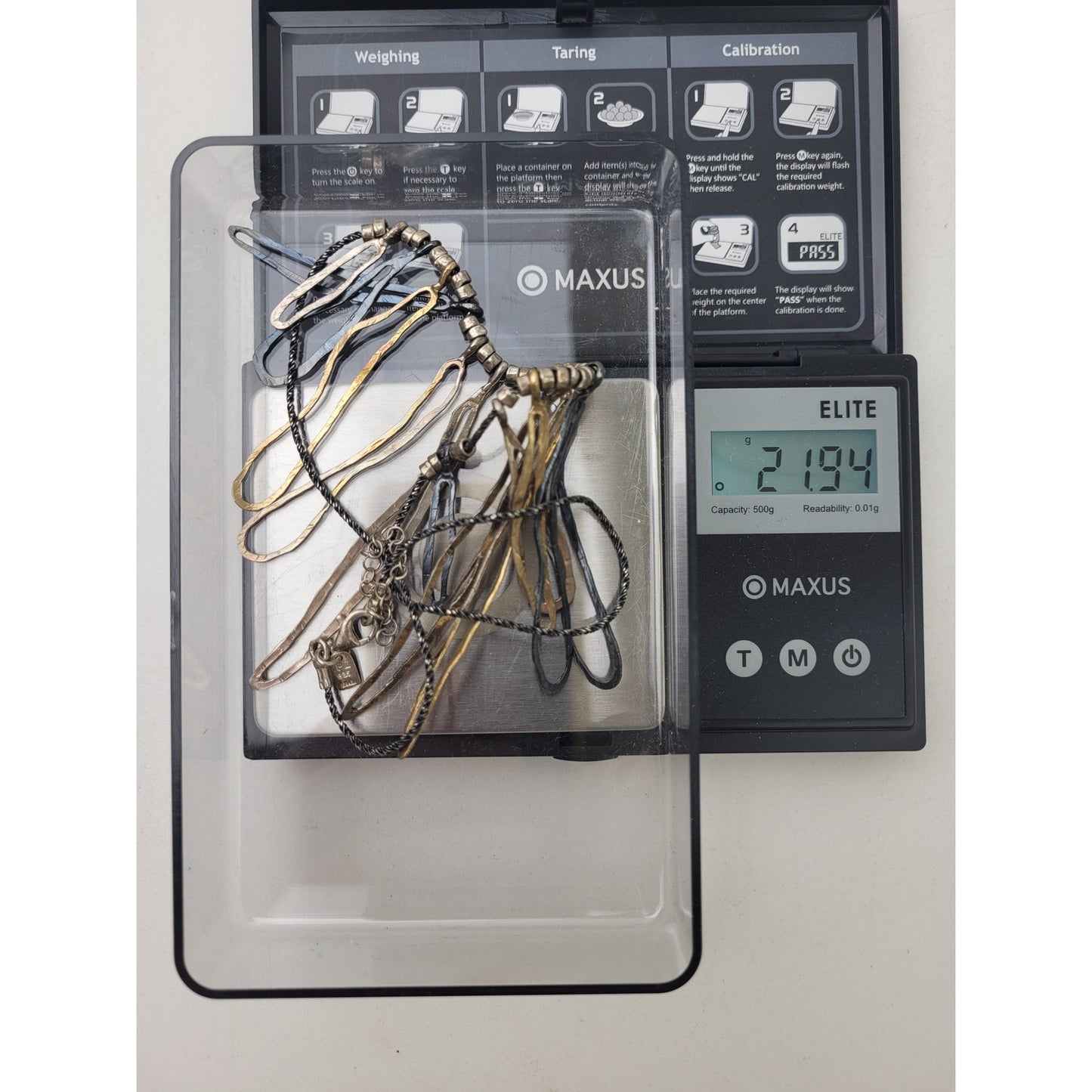 Sterling 925 Tri Color Hammered Dangle Statement Necklace Made in Israel