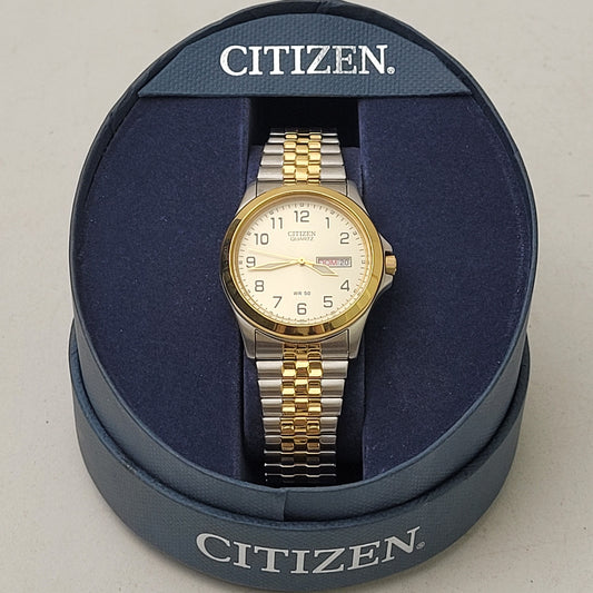 Citizen Quartz Stainless Steel Watch Stretch Band Silver & Gold 1102-S056039