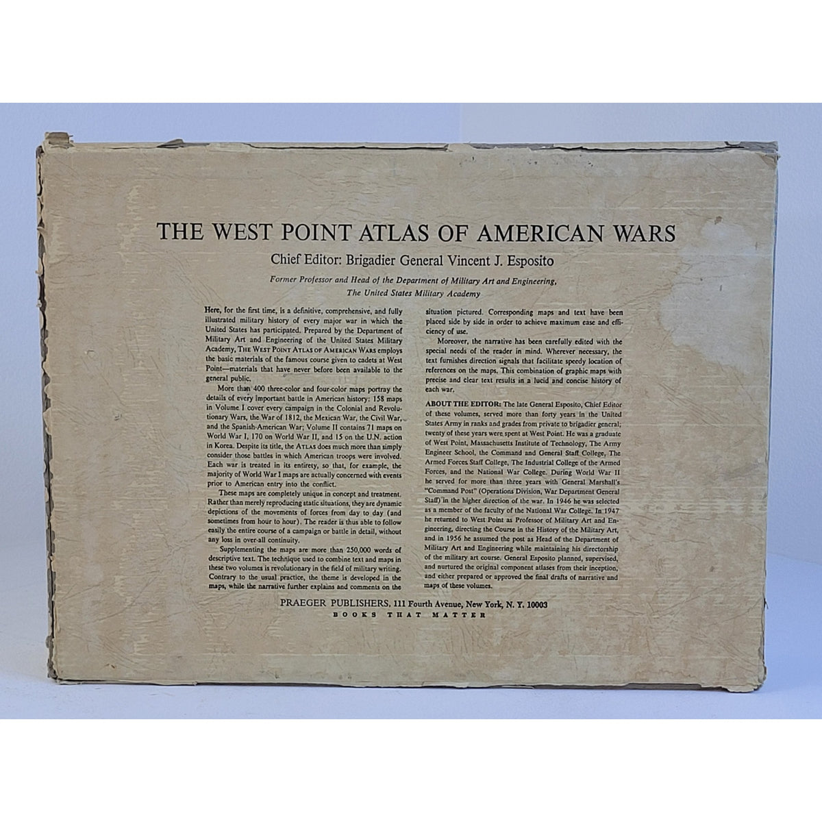 VTG The West Point Atlas of American Wars Volumes I & II Praeger Publishers 1972