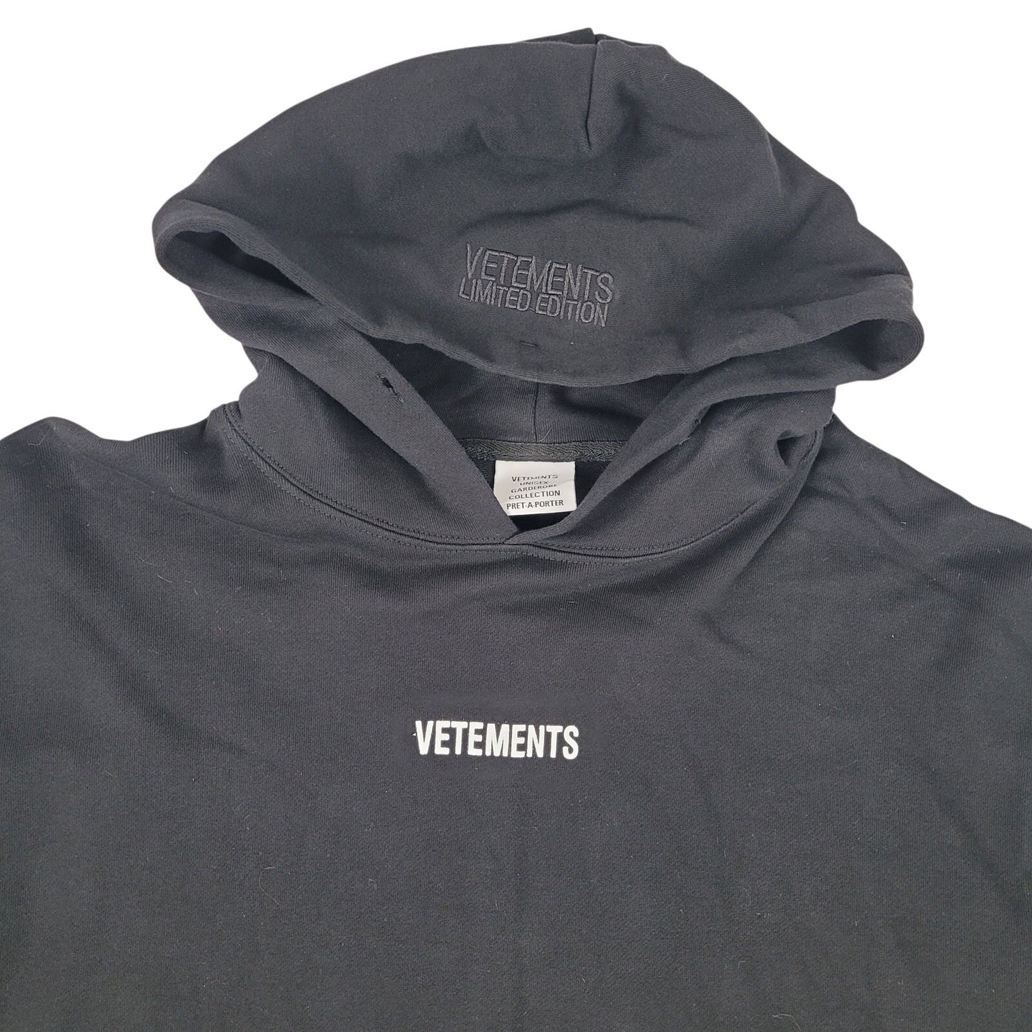 Vetements Unisex Garderobe Collection Logo Black Cotton Hoodie Sz S