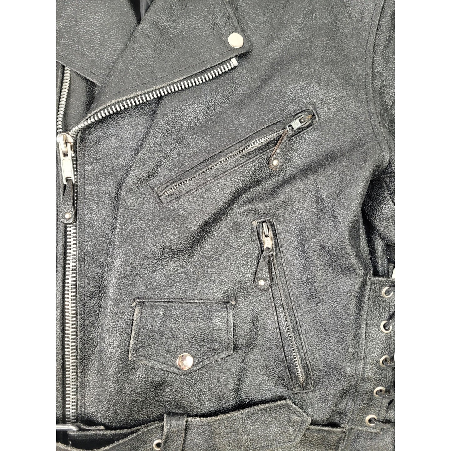 Quality Classic Belted Leather Motorcycle Jacket Biker Punk Style Men's Sz L