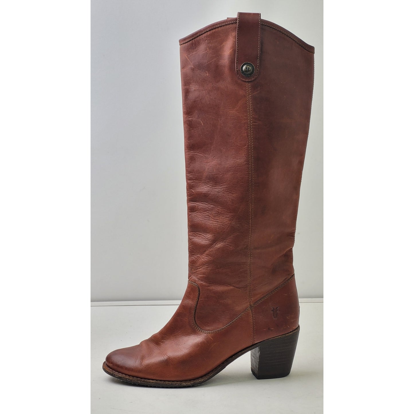 FRYE Melissa Button Tall Riding Boot Cognac Brown Leather Knee-High Sz 8