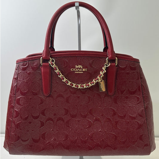 Coach Signature Debossed Patent Leather Cherry Red Small Margot Carryall