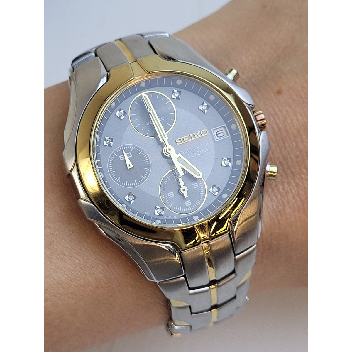 Seiko Ladies' Coutura Alarm Chronograph Two-Tone Gold Silver Watch 7T92-DKND