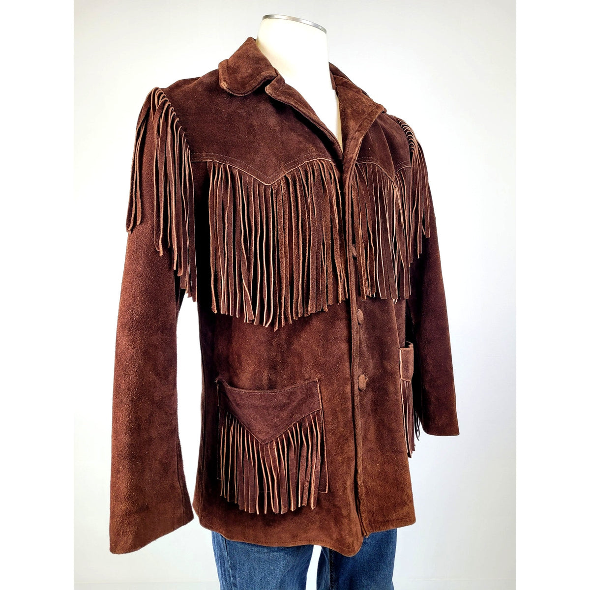 1970s Casa Mercado Fashions Brown Suede Fringe Jacket Western Wear Men's Sz L