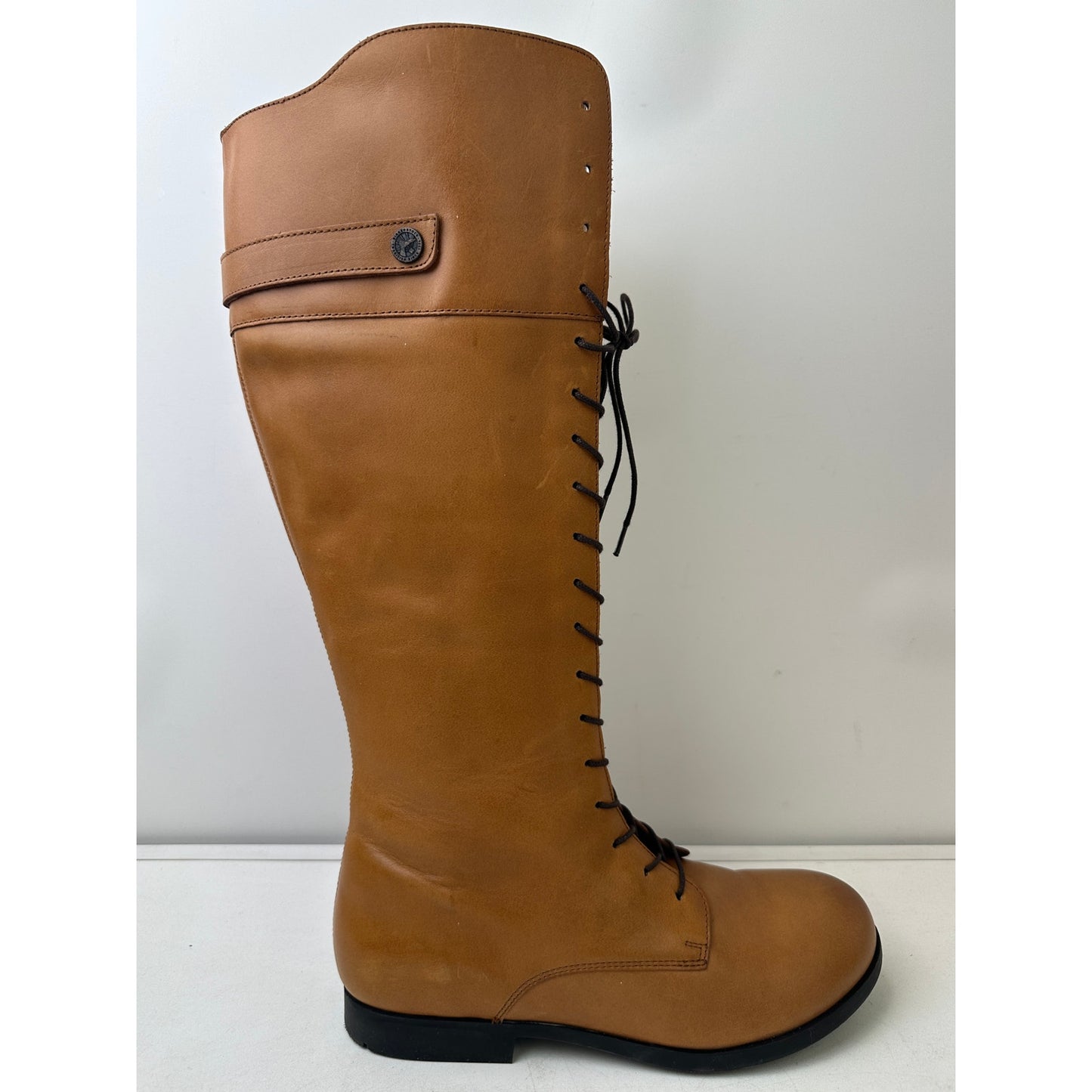 Birkenstock Longford Knee-High Cognac Leather Lace-Up Riding Boots Women's Sz 39