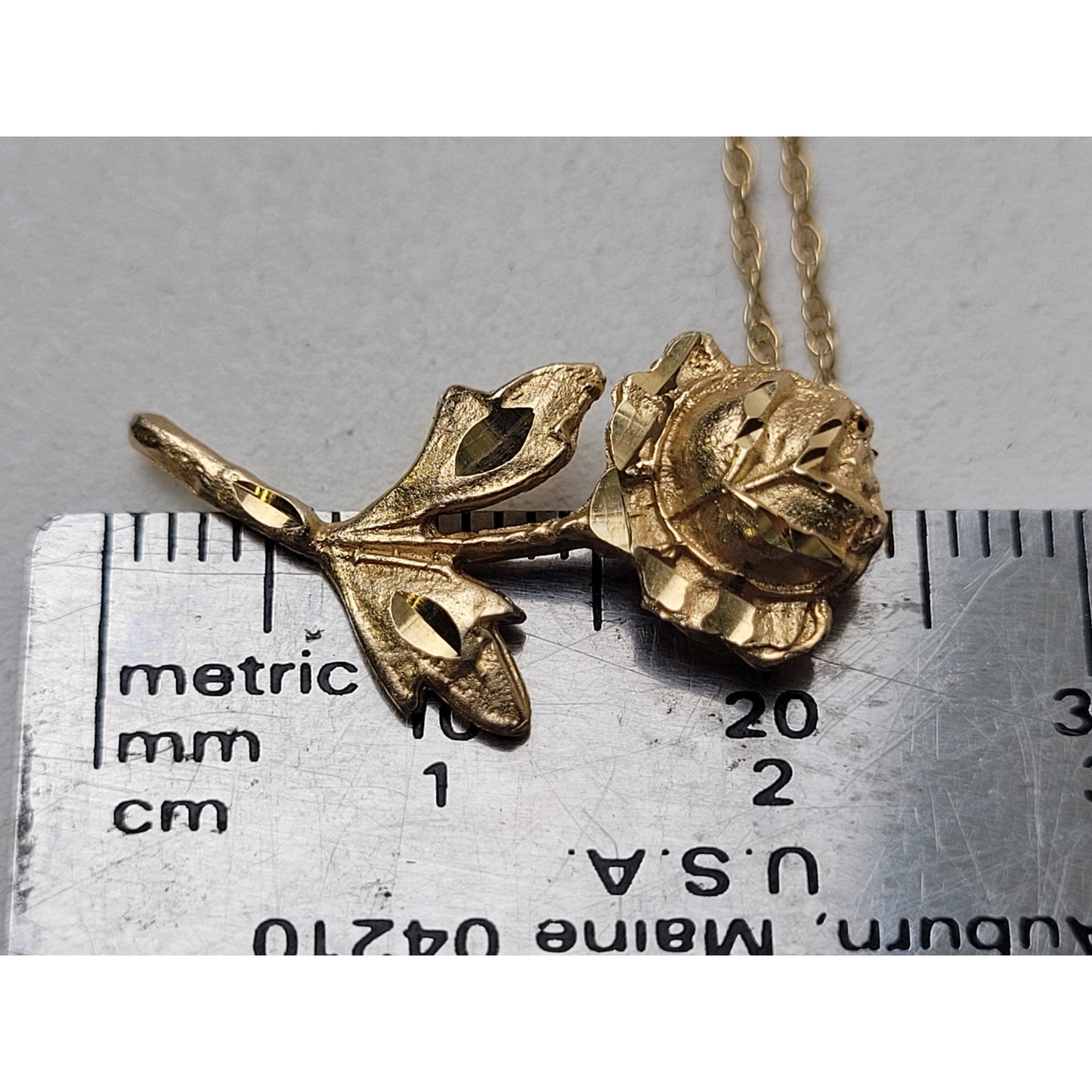 14K Solid Yellow Gold Rose Pendant on Dainty 18" Chain | 2.51 Grams
