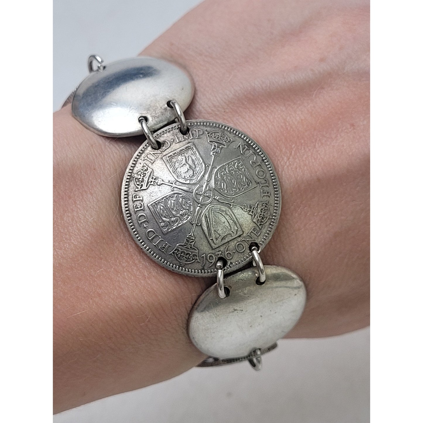 VTG 1940s Sterling Silver Coin Bracelet | Great Britain & USA | 31.19 Grams