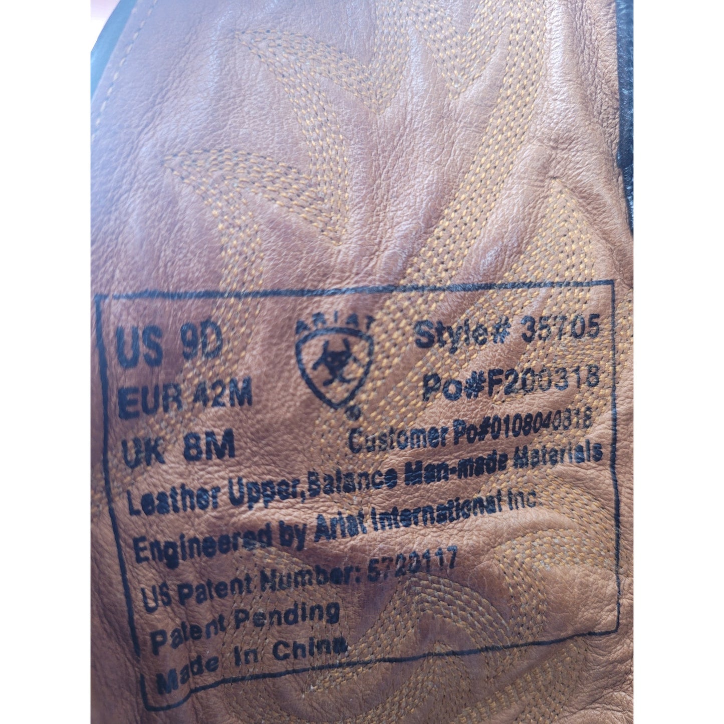 Ariat Men's Black Leather Square Toe Western Boot Sz 9D