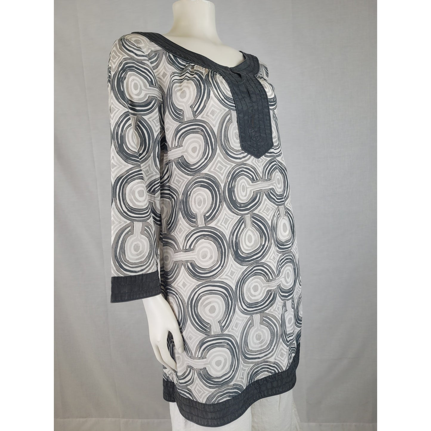 Y2K Coach Gray White Tunic Top Cotton Silk Women's Sz M