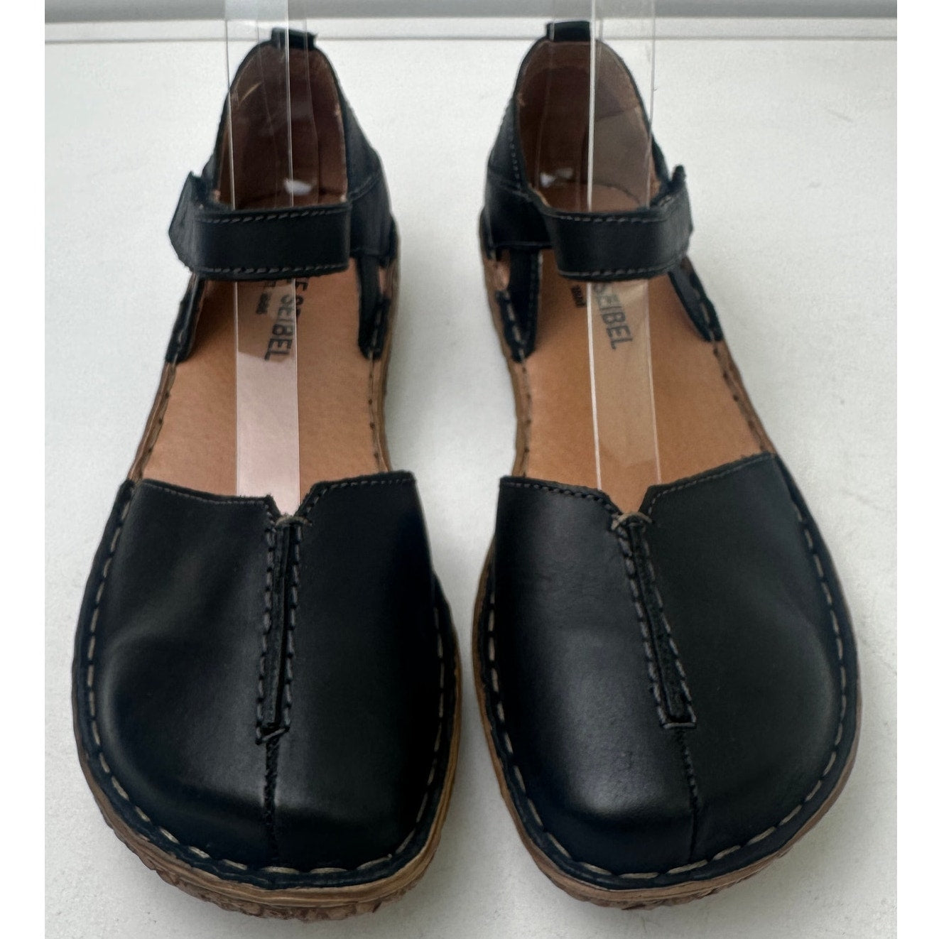 Josef Seibel Black Leather Rosalie 42 Close Toe Mary Jane Sandals Women's Sz 38