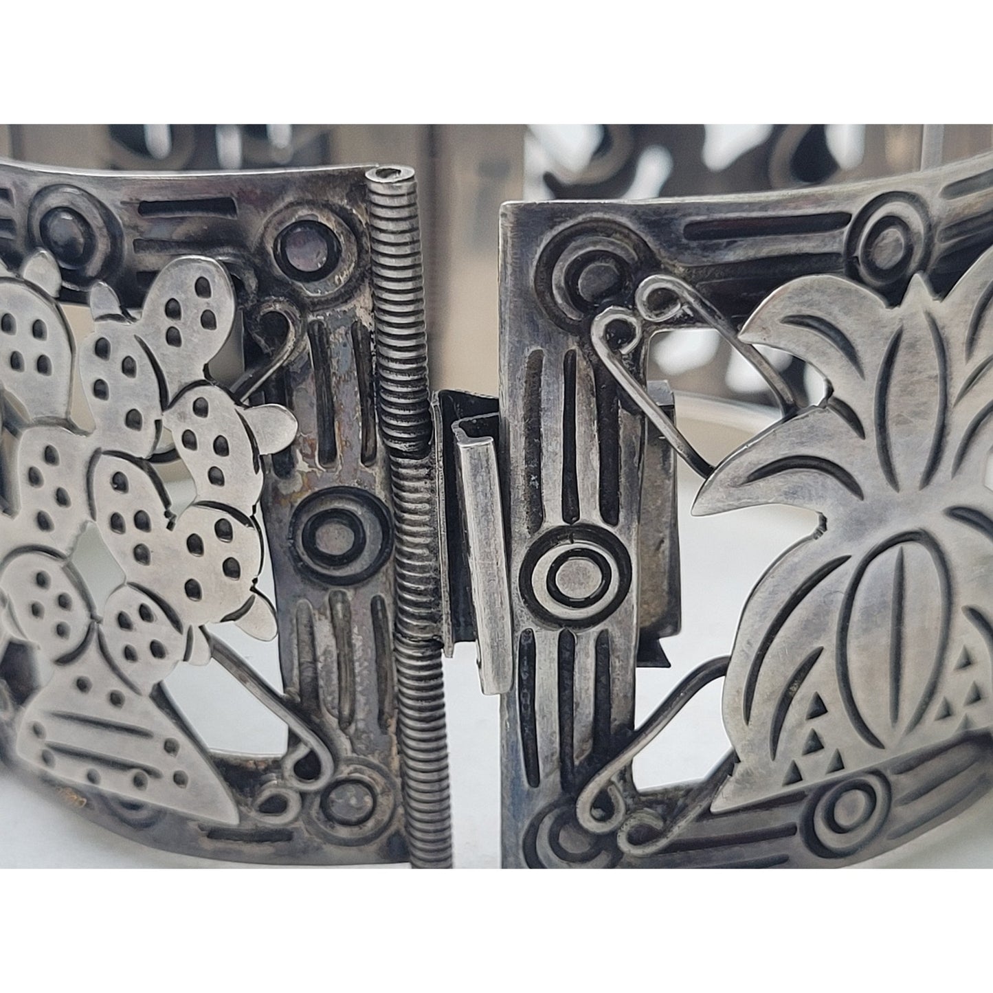 Vintage 1940s Mexican Sterling Silver Panel Bracelet in Original Box