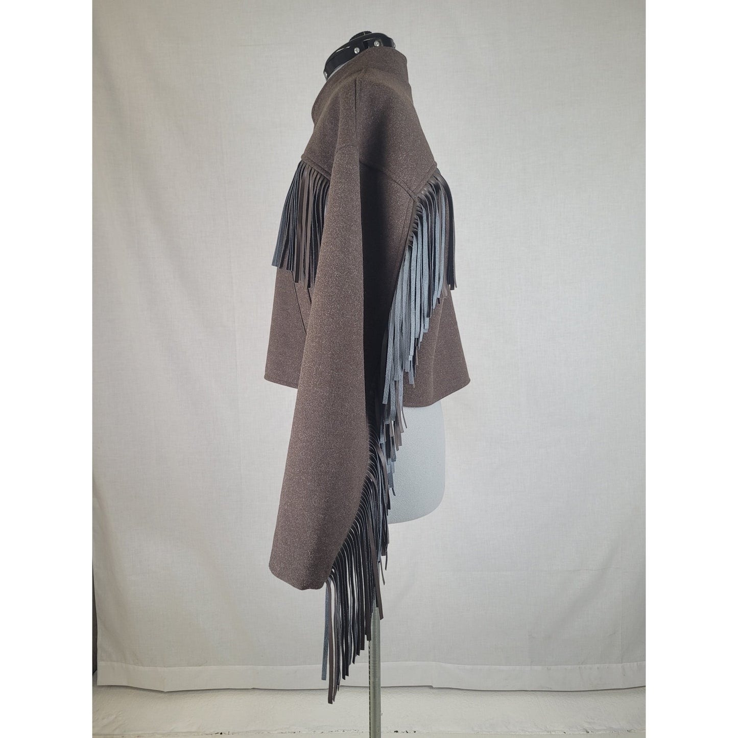 BLANK NYC Anthropologie Brown Cropped Fringe Bomber Jacket Women's Sz L NWT