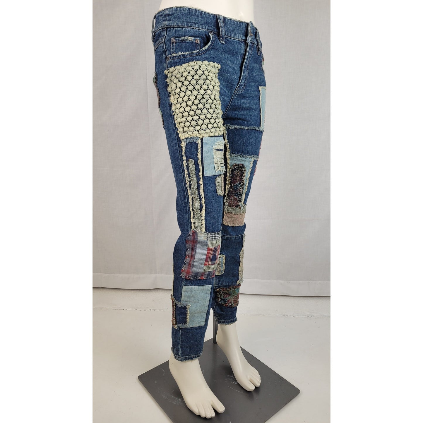 Free People Colorful Patchwork Skinny Mid-rise Jeans Women's Sz 27