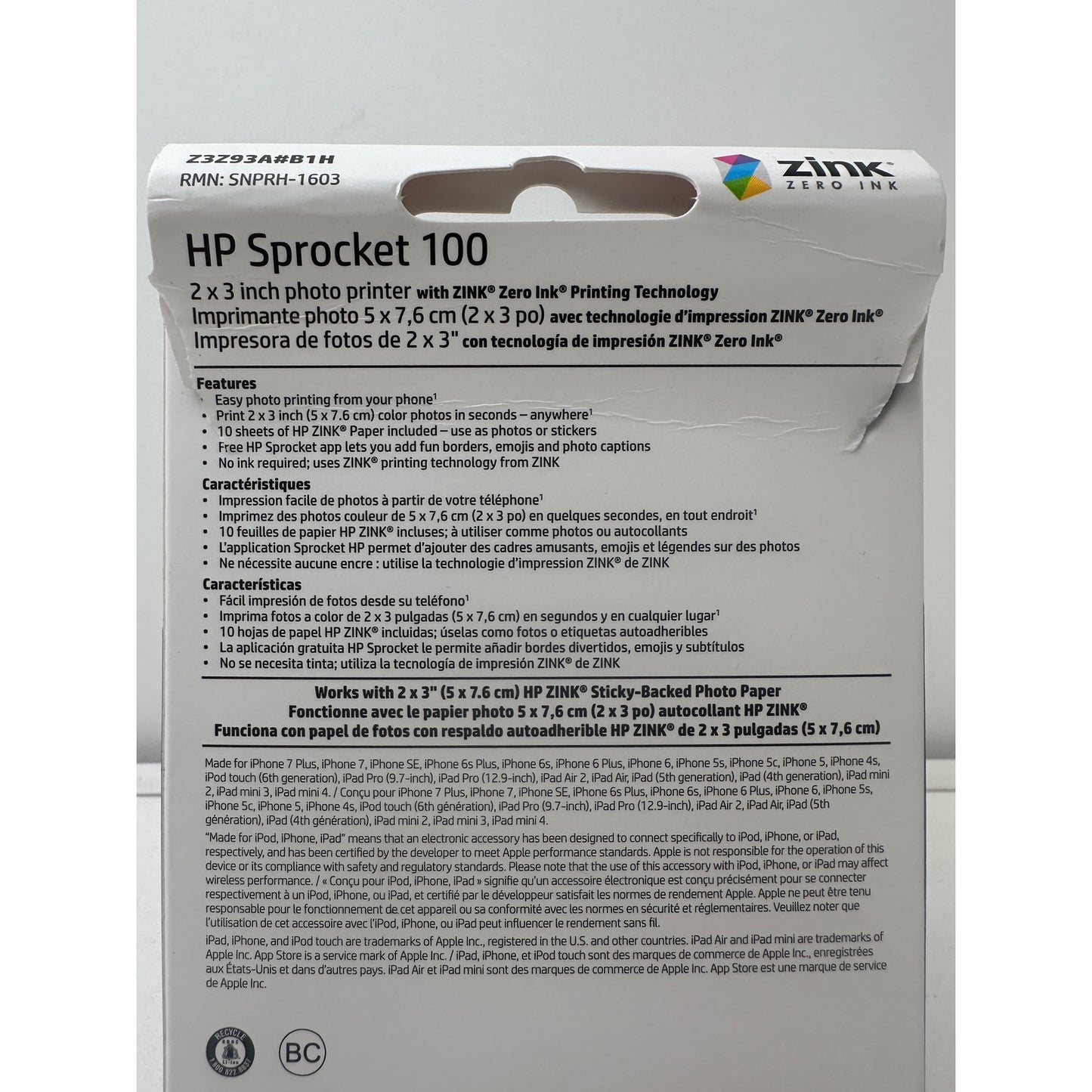 HP Sprocket Portable 2x3" Instant Photo Printer - Special Edition Red | Untested