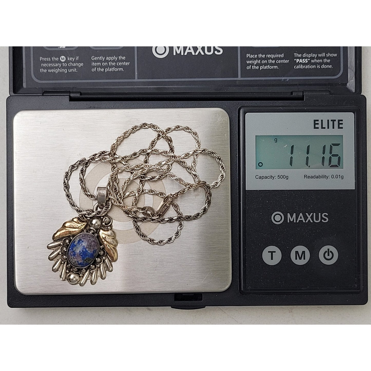 Vintage Sterling Silver Lapis Lazuli Stone Pendant w Matching 925 20" Rope Chain