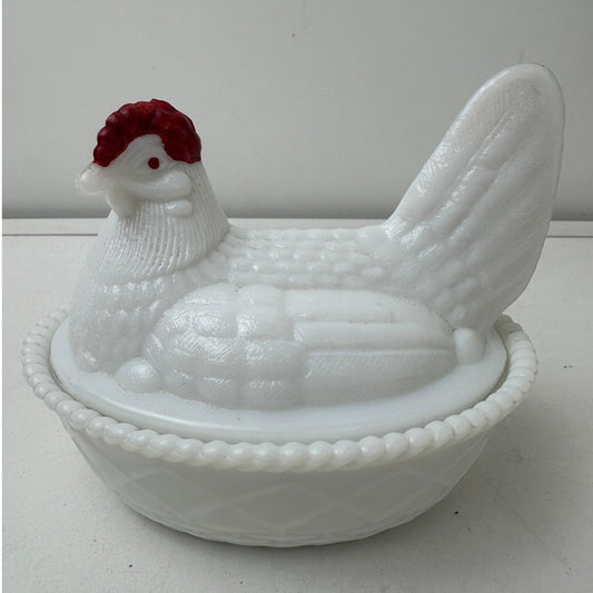 Vintage Westmoreland White Milk Glass Hen On Nest Covered Dish
