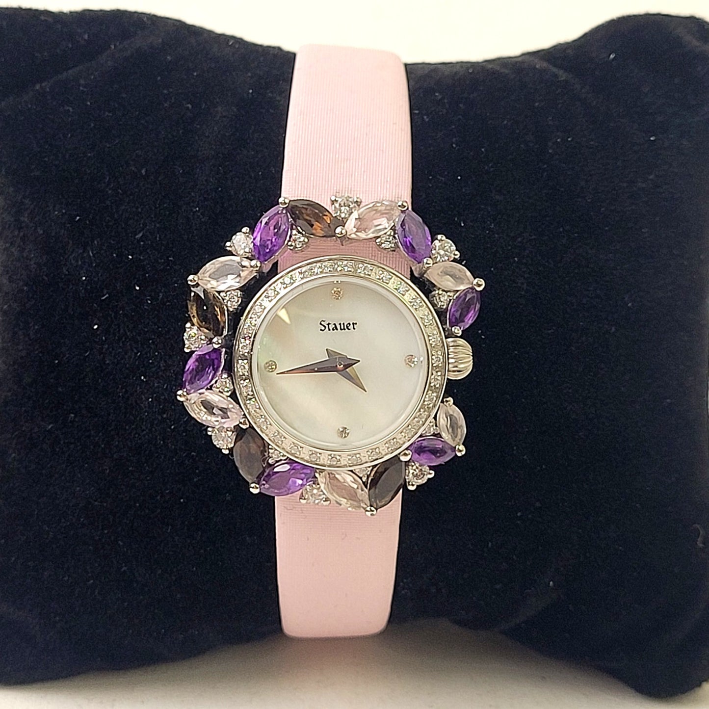 Stauer Fleur de Amethyst Women's Watch Pink Band Authentic Stones