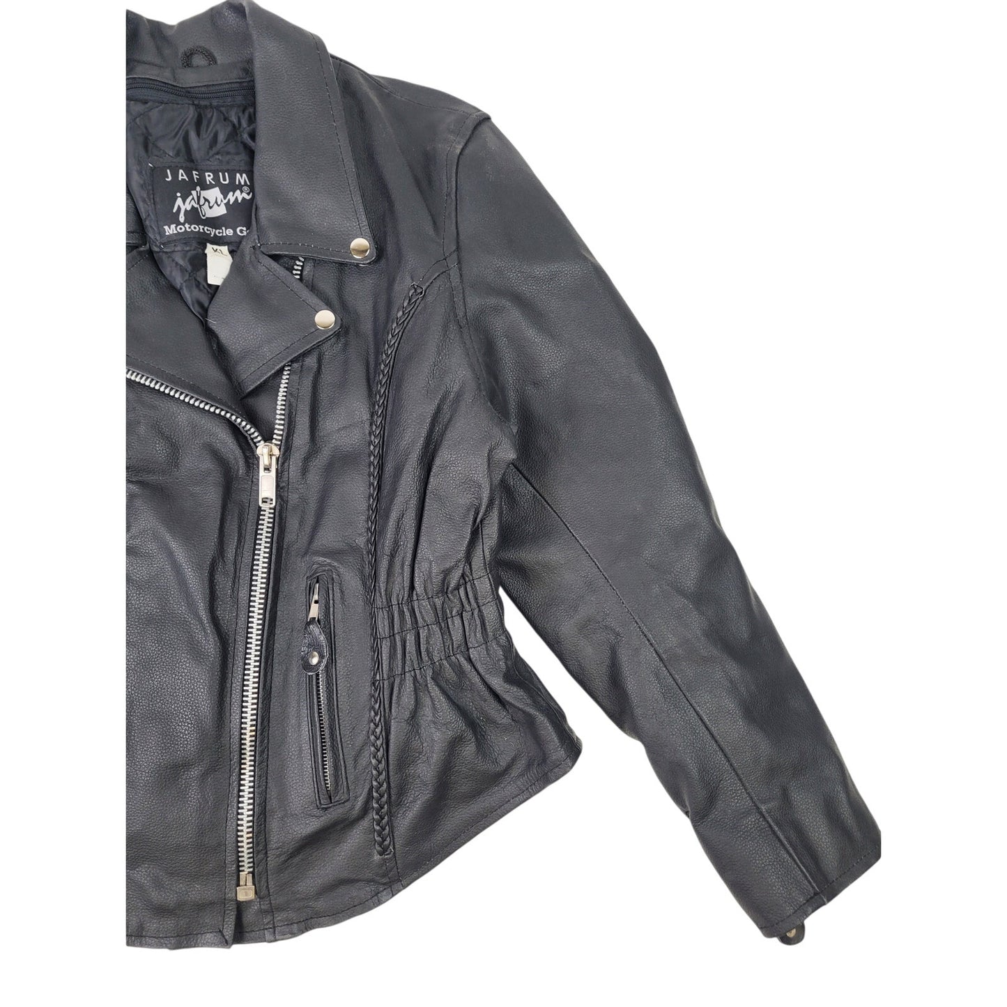 Vintage Jafrum Cinched Waist Leather Motorcycle Jacket Women's Sz L/XL