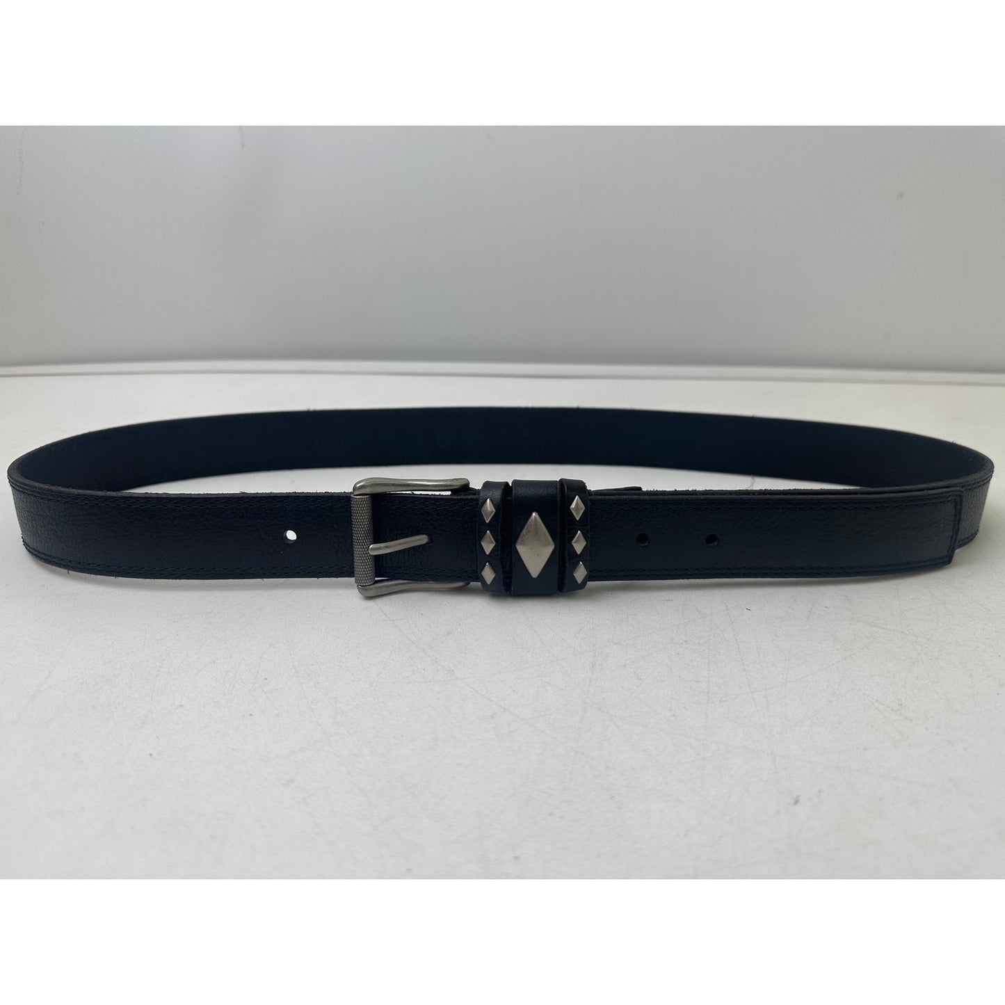 Frye Black Leather Diamond Studded Belt W/ Silver Hardware Men's Sz Large NWT