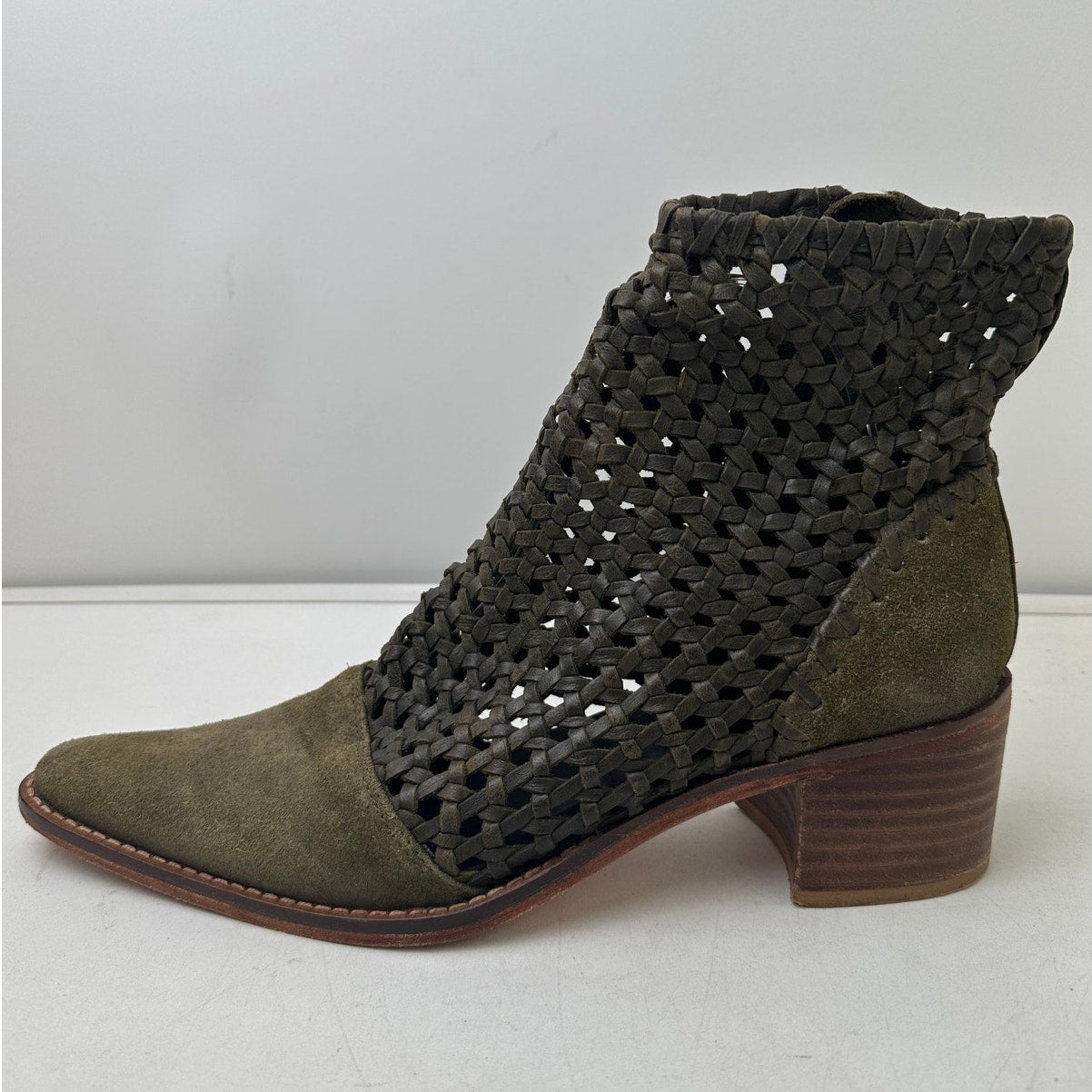 Free People In The Loop Woven Leather Olive Green Booties Women's Sz 9