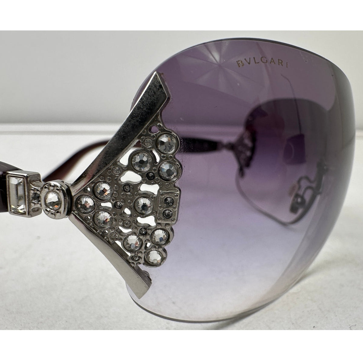 BVLGARI Crystal Rhinestone Shield Sunglasses with Leather Case