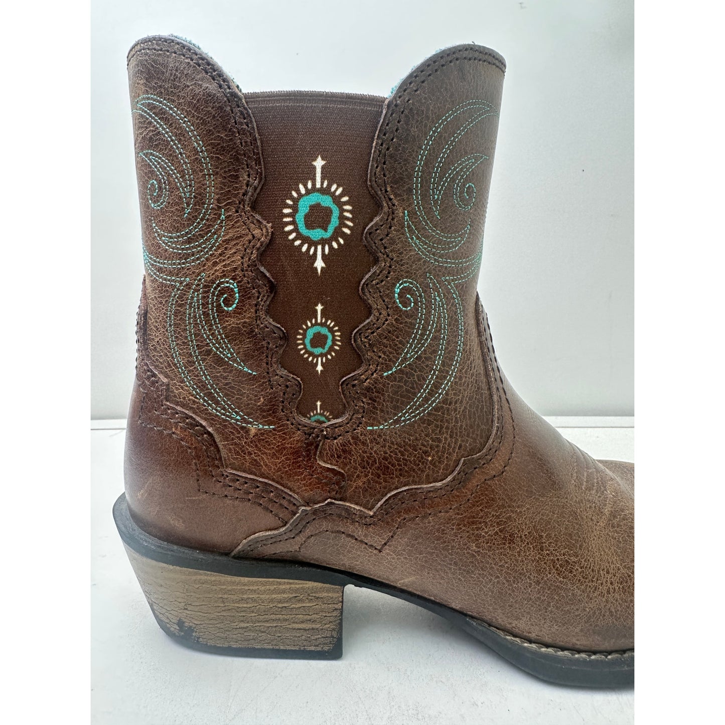 Justin Boots Chellie Gypsy Brown/Turquoise Leather Ankle Boots Women's Sz 7.5