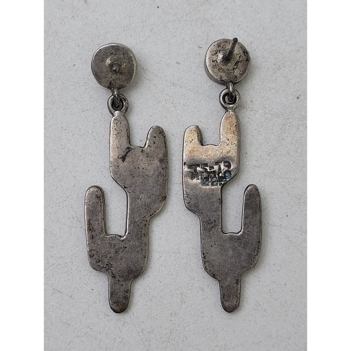 Vintage Saguaro Cactus Dangle Earrings w Turquoise Chip Inlay | Made in Mexico