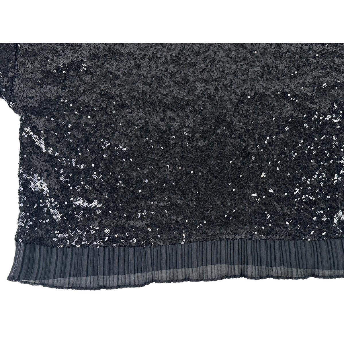Anthropologie Black Sequined Short Sleeve Top with Pleated Trim Women's Sz XL