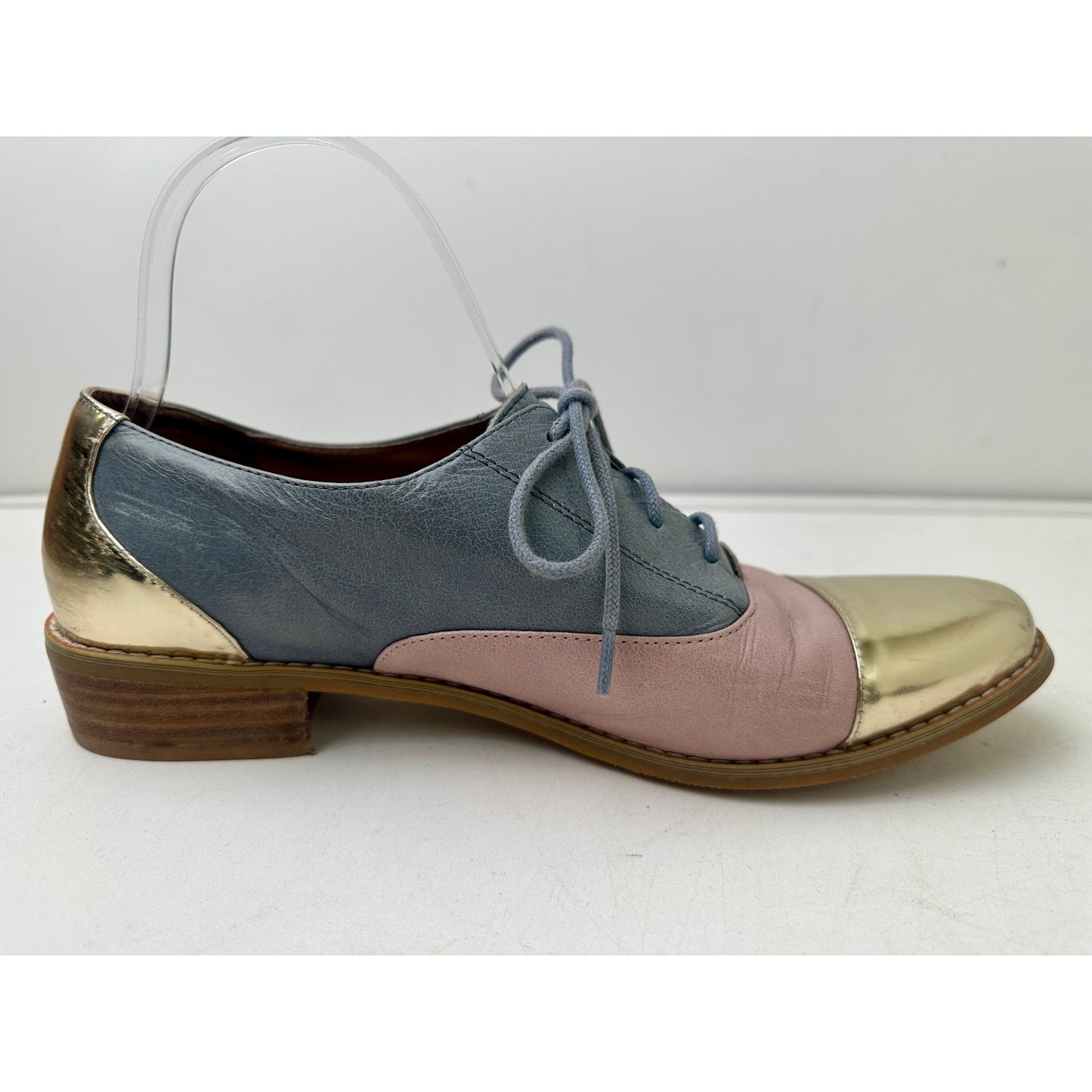 Tri-Color Leather Metallic Cap Toe Oxford Shoes Women's Sz 9