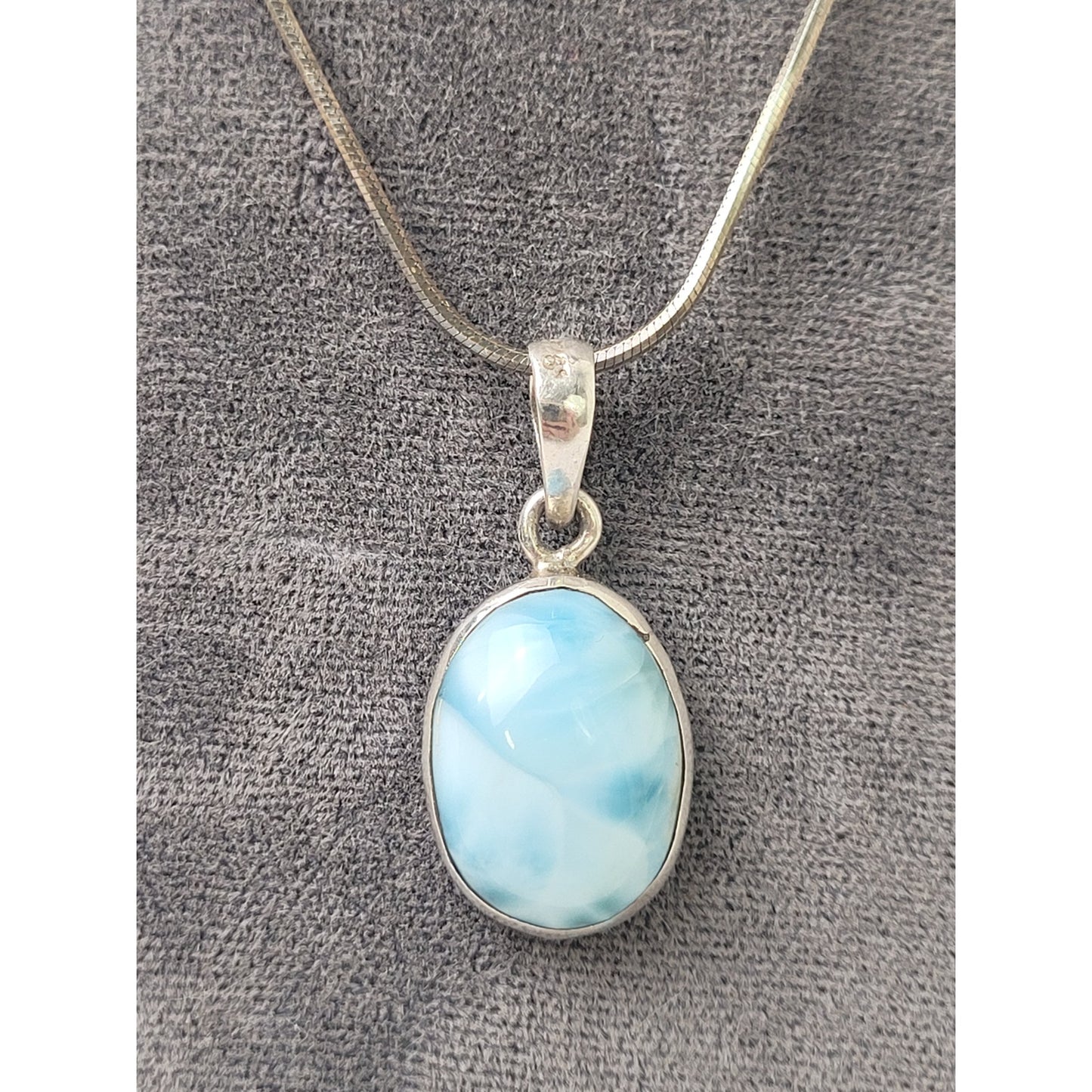 Natural Blue Larimar 30mm Long Oval Pendant on 16" Sterling Silver Chain
