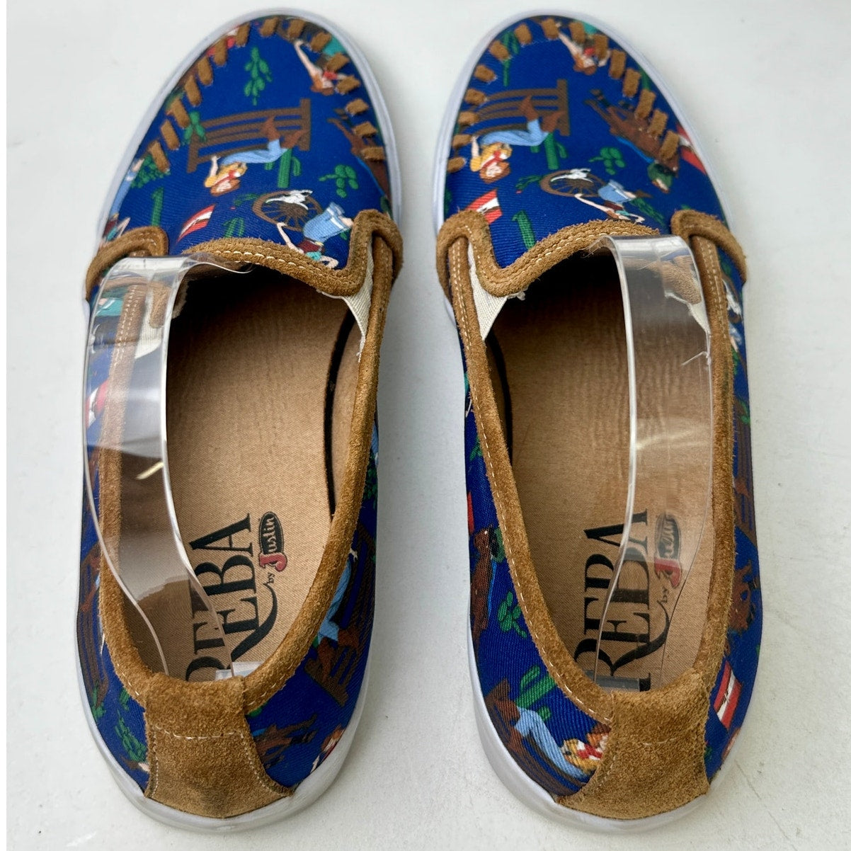 Justin Reba Blue Western Cowgirl Print Slip-On Shoes Women's Sz 9.5