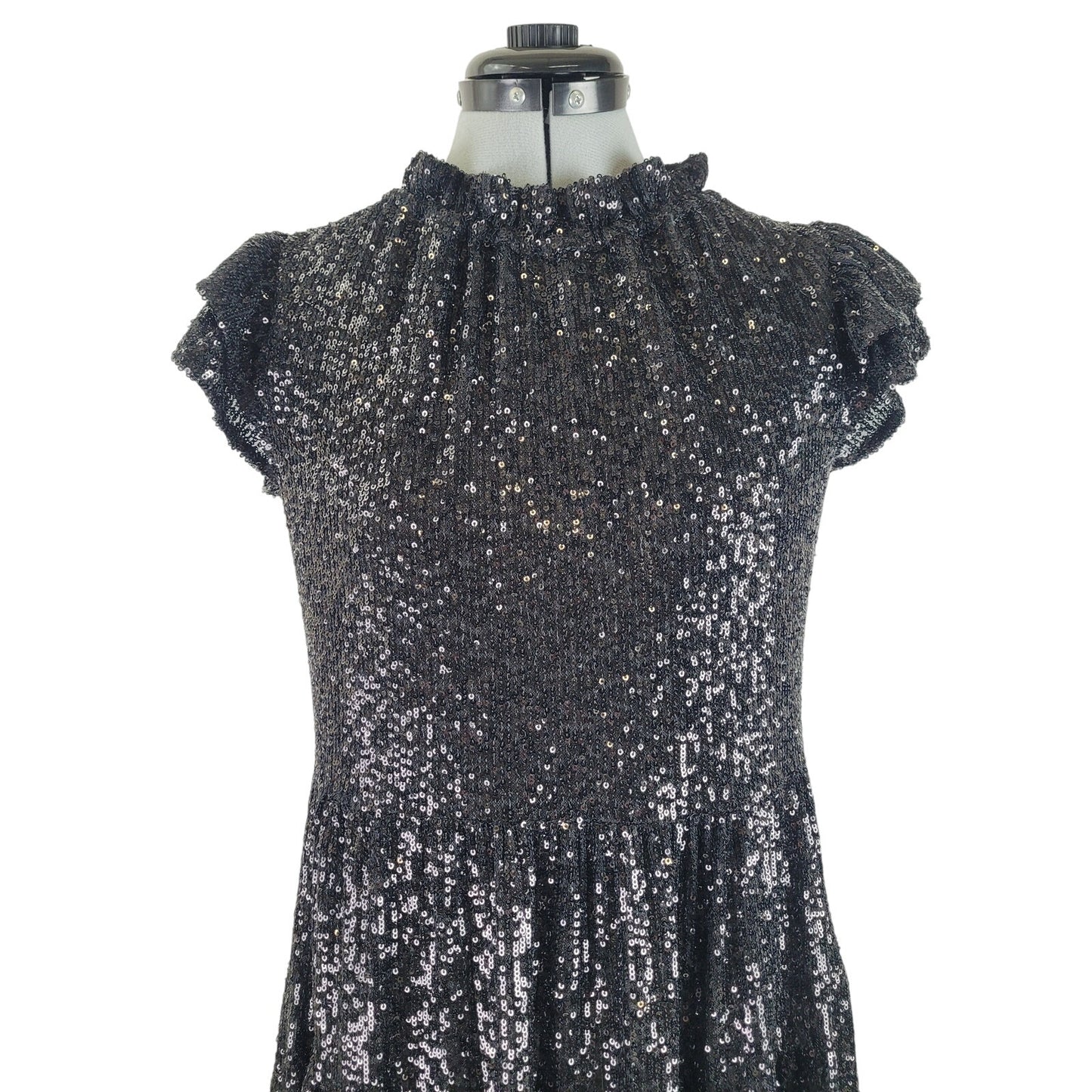 Sail to Sable Black Sequin Tiered Tunic Mini Dress Sz XXS NWT Retail $268
