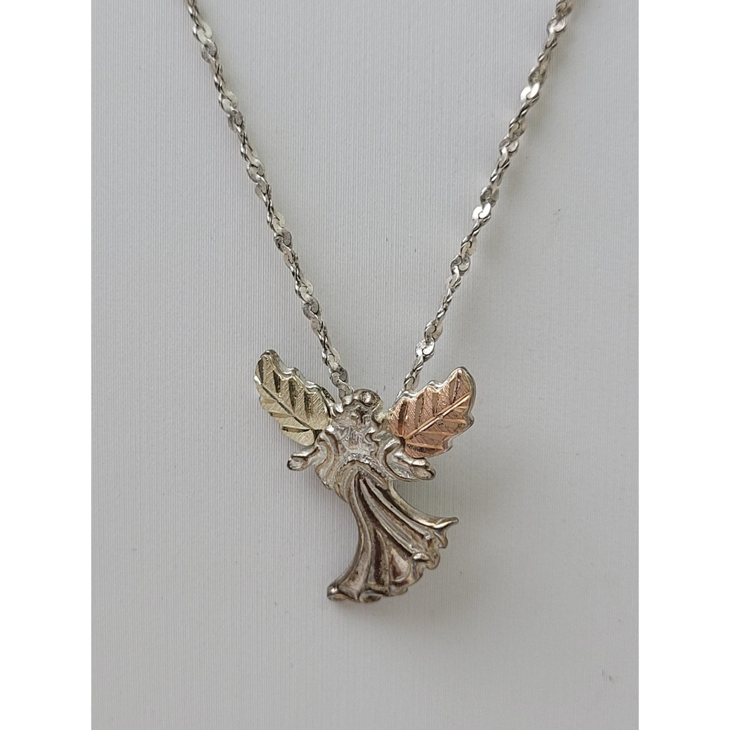 12K Black Hills Gold & Sterling Silver Angel Pendant Necklace and Matching Studs