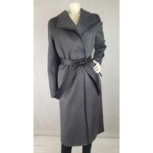 Tahari Double Face Wool-Blend Coat in Charcoal Grey Wide Collar Belted Sz XS NWT