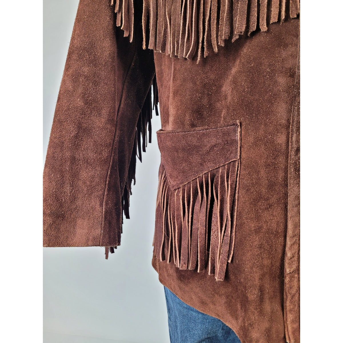 1970s Casa Mercado Fashions Brown Suede Fringe Jacket Western Wear Men's Sz L